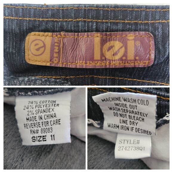 VTG Y2K l.e.i Low Rise Braided Belt Flared Leg Stretch Dark Junior Jeans✨️11 - Picture 9 of 16